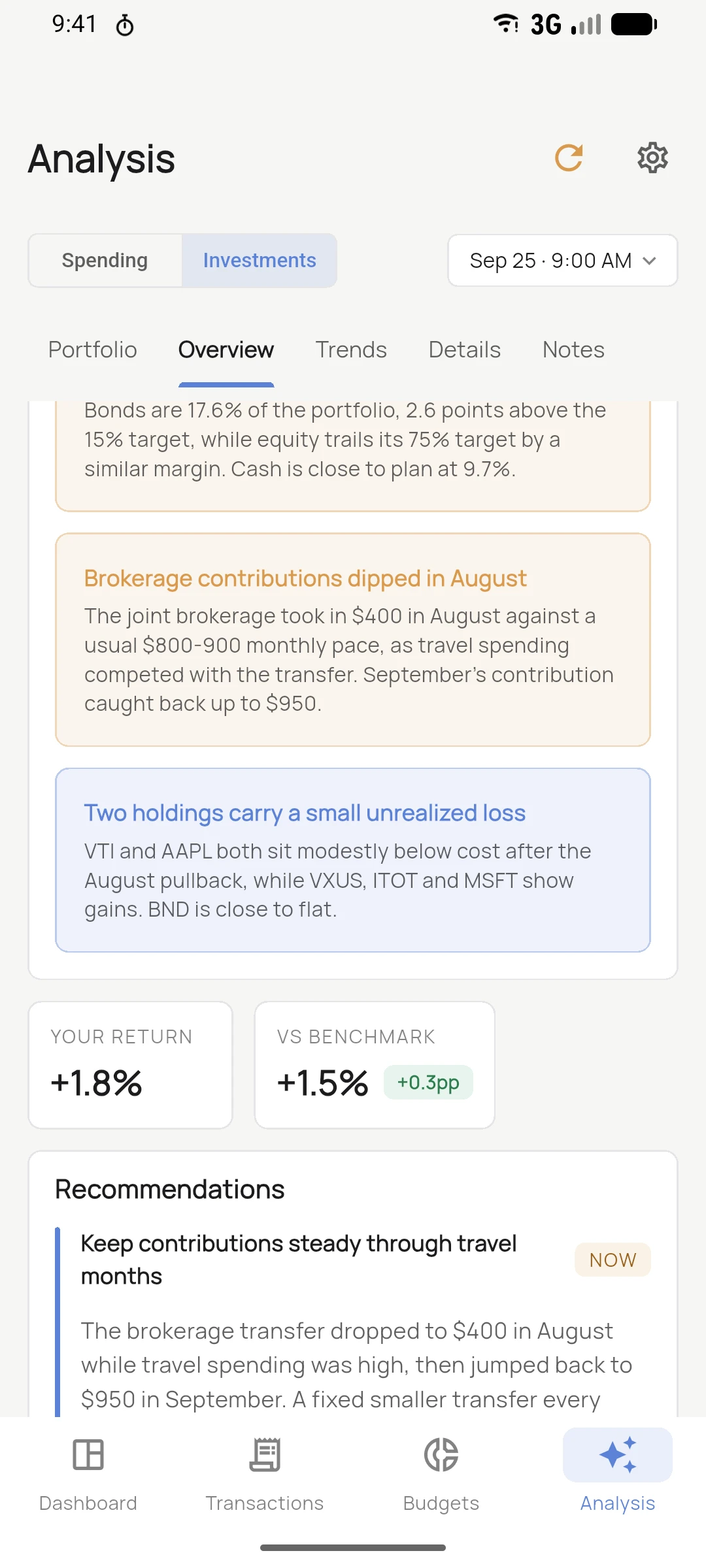RaiBudget investments analysis report