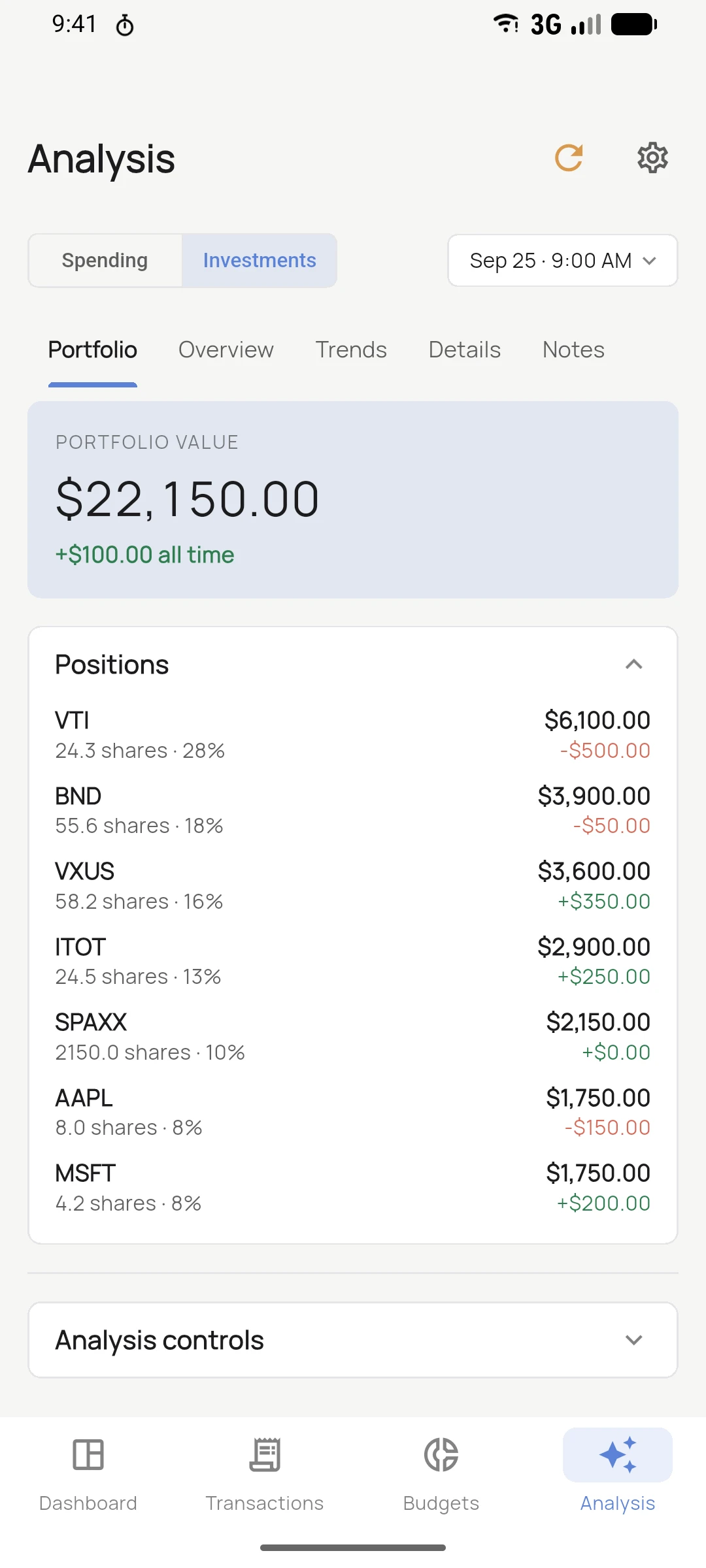 RaiBudget portfolio screen with holdings and allocation