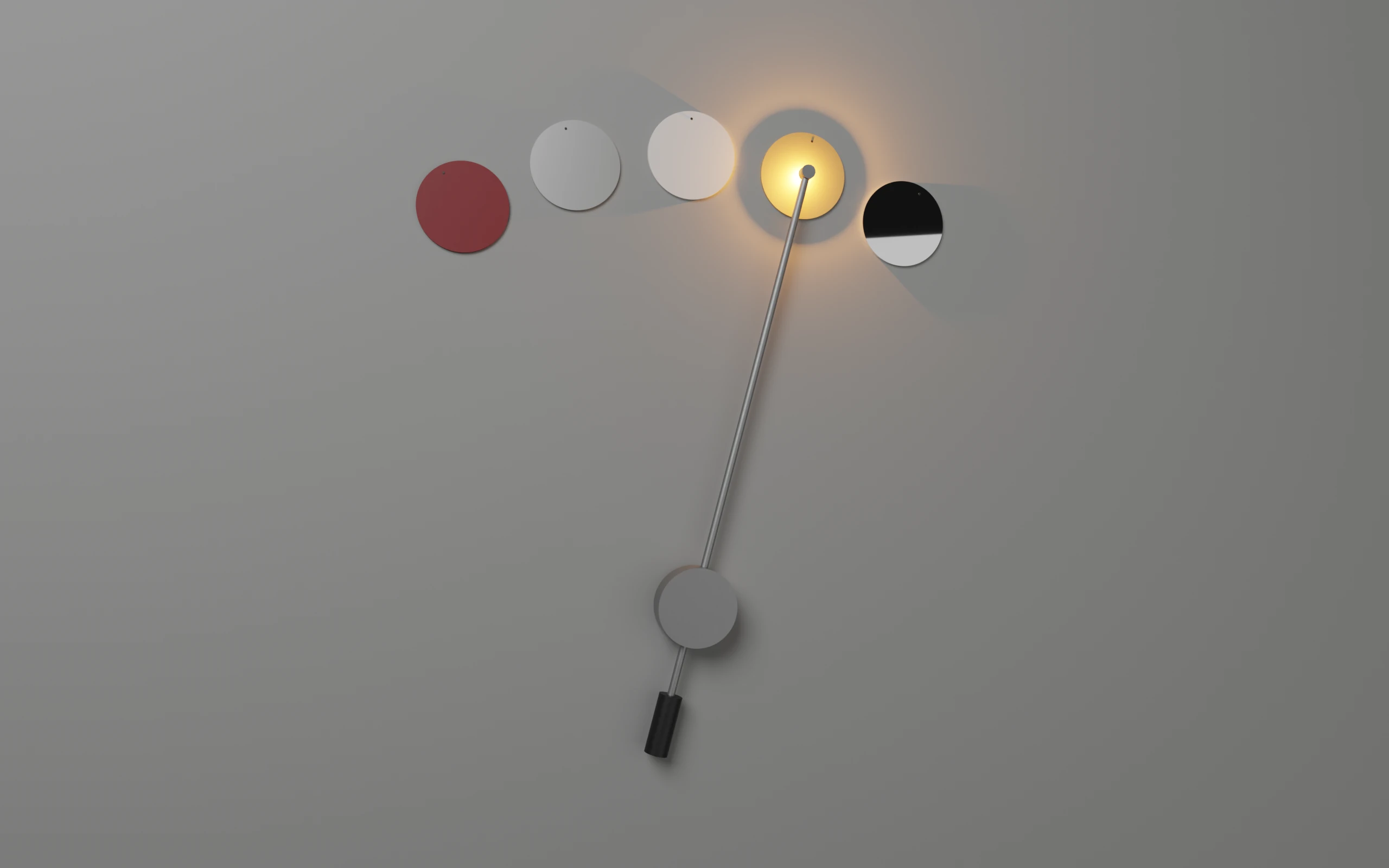Kinetic wall lamp mounted with its arm extended