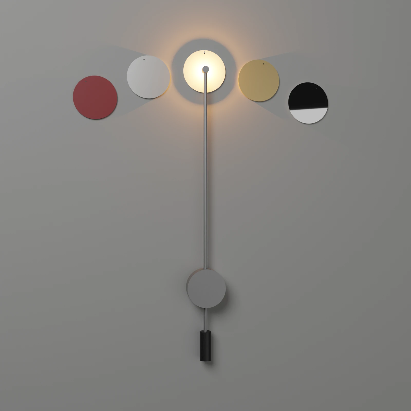 Kinetic wall lamp arm at the center position
