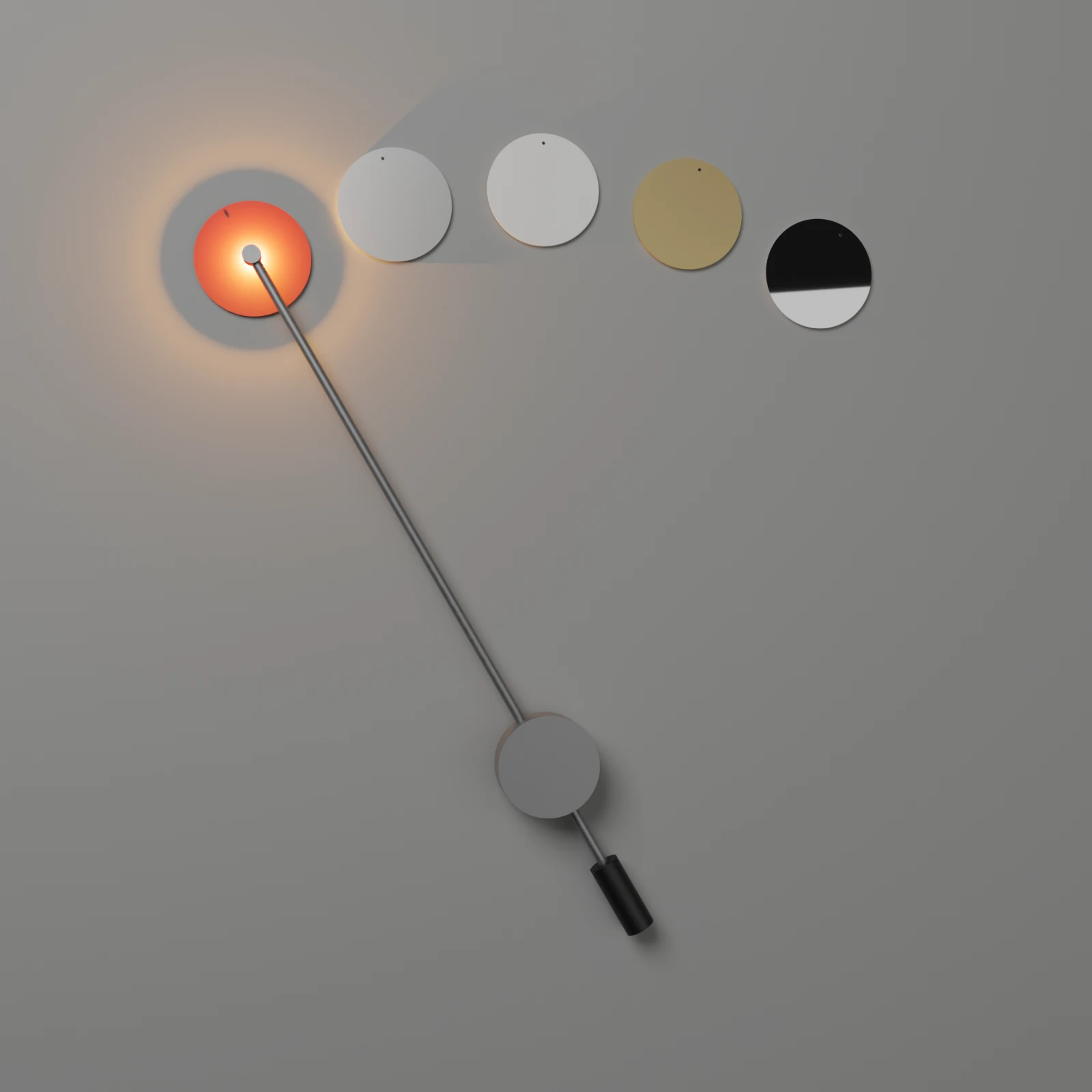 Kinetic wall lamp arm swung to the left position