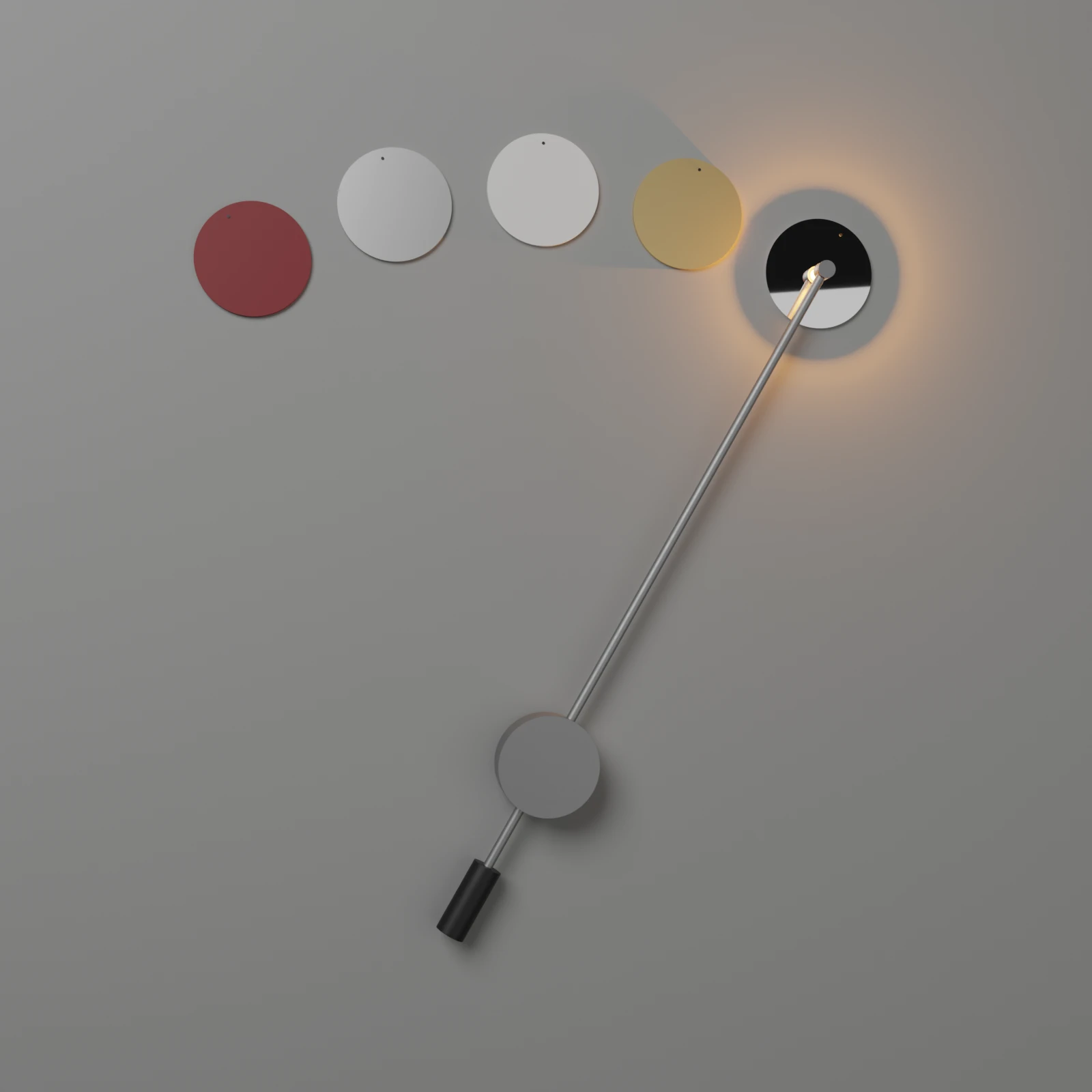 Kinetic wall lamp arm swung to the right position